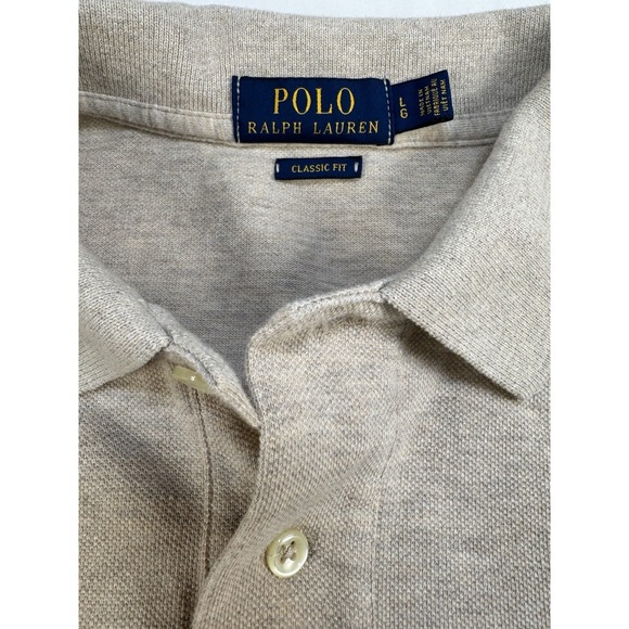 Polo Ralph Lauren Polo Shirt Mens Large Beige Classic Fit Pony Logo Short Sleeve - Picture 2 of 6